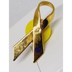 Gold Tone Cancer Survivors Ribbon Lapel Button Hat Pin Collectible